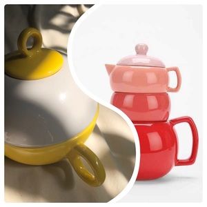 set of 2 ceramic stacking teapots